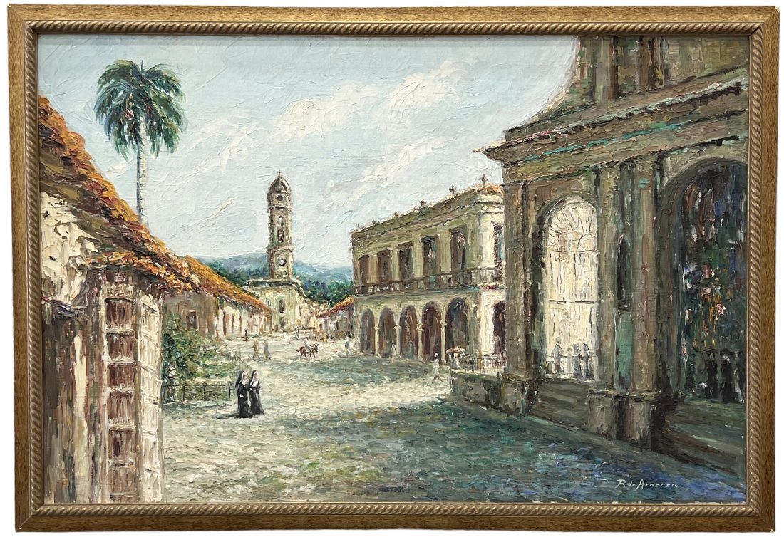 The Plaza Mayor in Trinidad, Cuba: Oil on canvas 36 x 24 in, 38.5 x 26.5 in (framed)