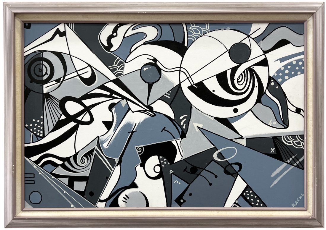 Large Constructivist Latin American Abstract Neutral Colors, Signed: Acrylic on canvas 36 x 24 in, 41 x 29 in (framed)