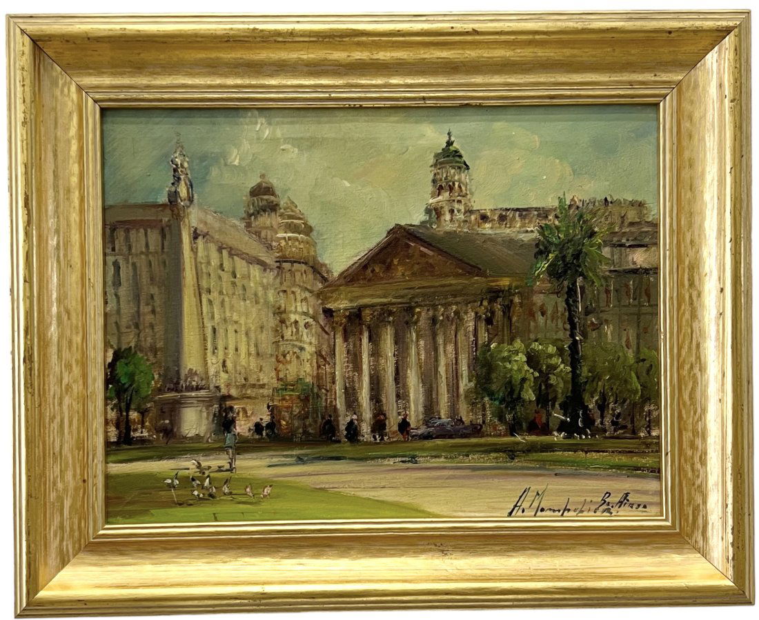 Vintage Impressionist City Scene Of Plaza de Mayo Buenos Aires Argentina , Signed (1 of 3)