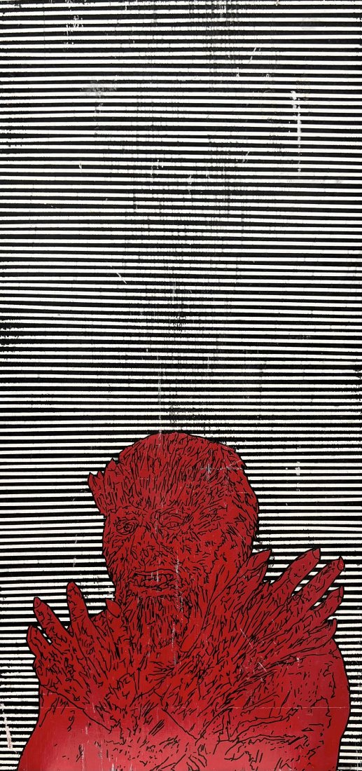 Large Vintage Pop Art Painting Of A Werewolf 53 x 26 in: Mixed media on board 53 x 26 in