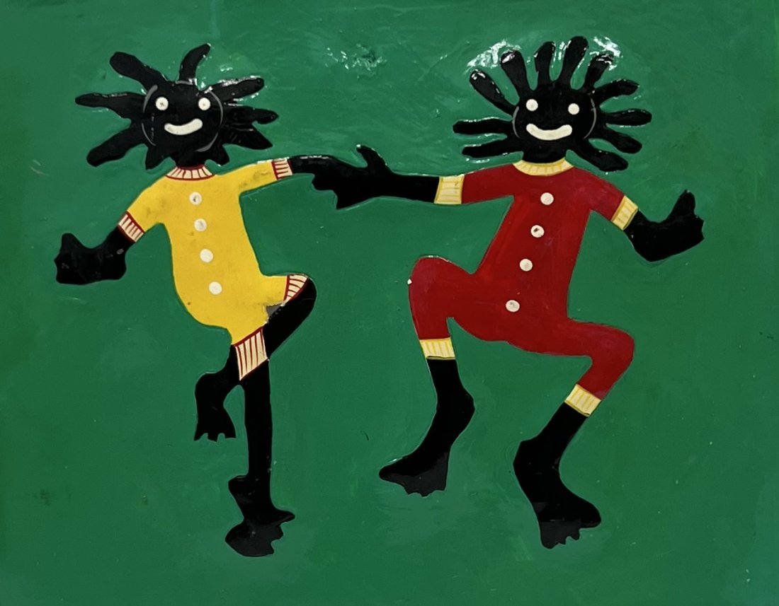 Hand Painted Haitian Folk Art Metal Plaque: 8 x 8