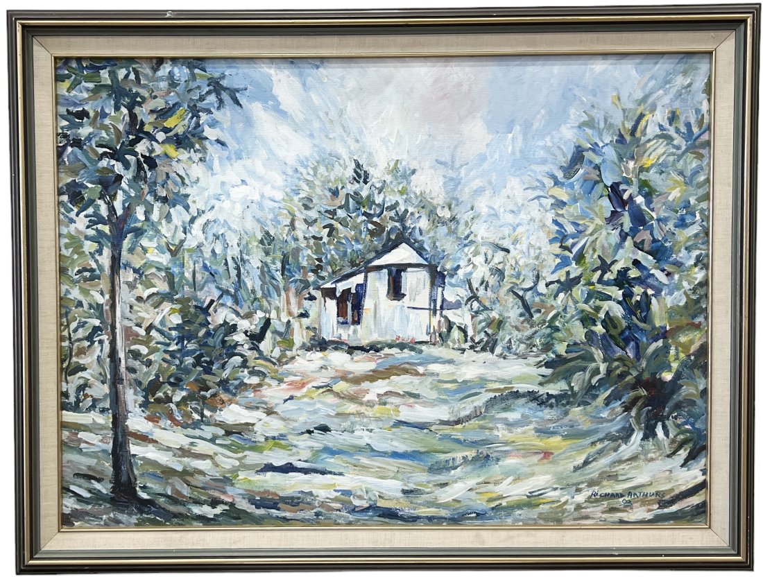 RICHARD ARHTURS (20th c Jamaica) Landscape: Oil on canvas 24 x 18 in