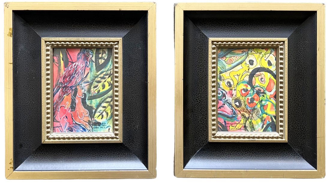 Pair Of Contemporary Cuban Mixed Media Abstract Paintings, Signed (1 of 5)