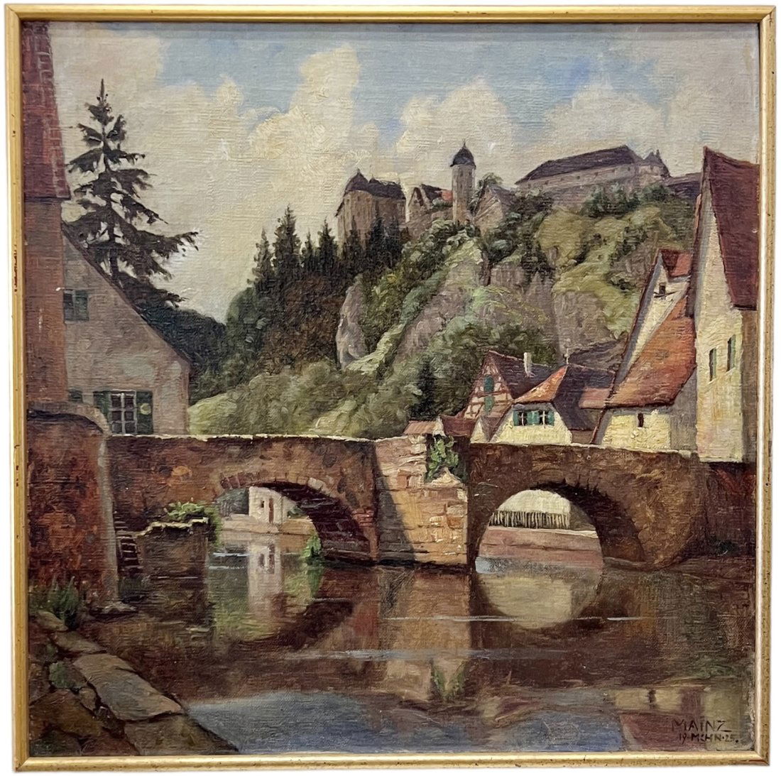 Antique Painting Of Munich Germany Signed & Dated 1925, Canal Scene (1 of 4)