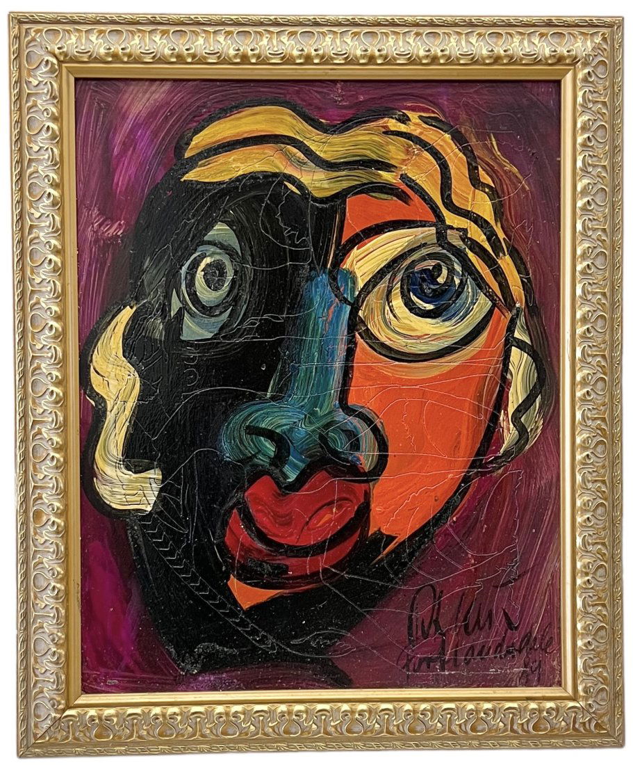 PETER KEIL (b. 1942, Germany) Portrait, Neo Expressionist: Acrylic on board 23.5 x 19 in, 28.5 x 23.5 in (framed)