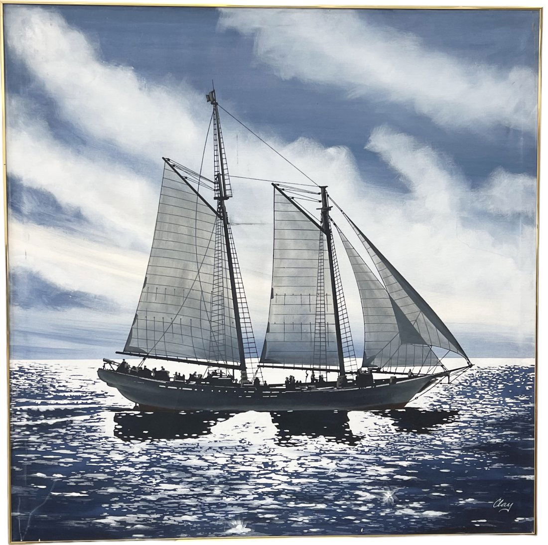 Vintage Monumental Nautical Schooner Ship Painting, Signed (1 of 5)