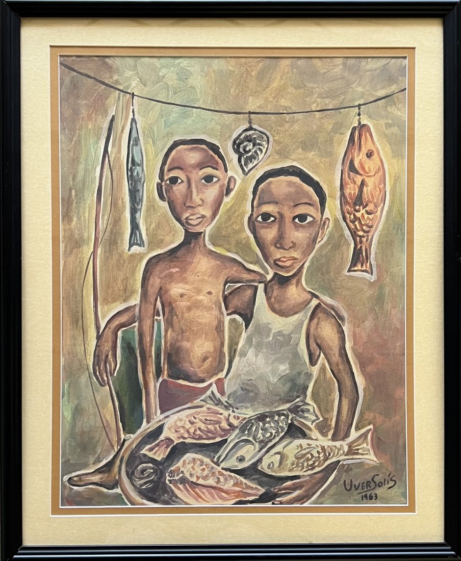 UVER SOLIS (1923-1974, Cuba): Oil on paper. Size 21 x 16.5 in, 27 x 22 in (framed)