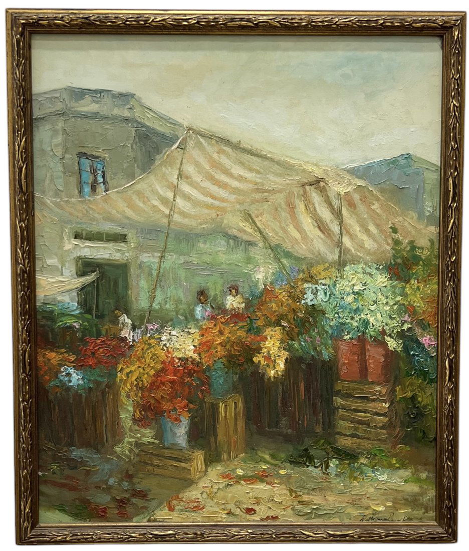 European School Impressionist Flower Market Scene, Signed (1 of 3)