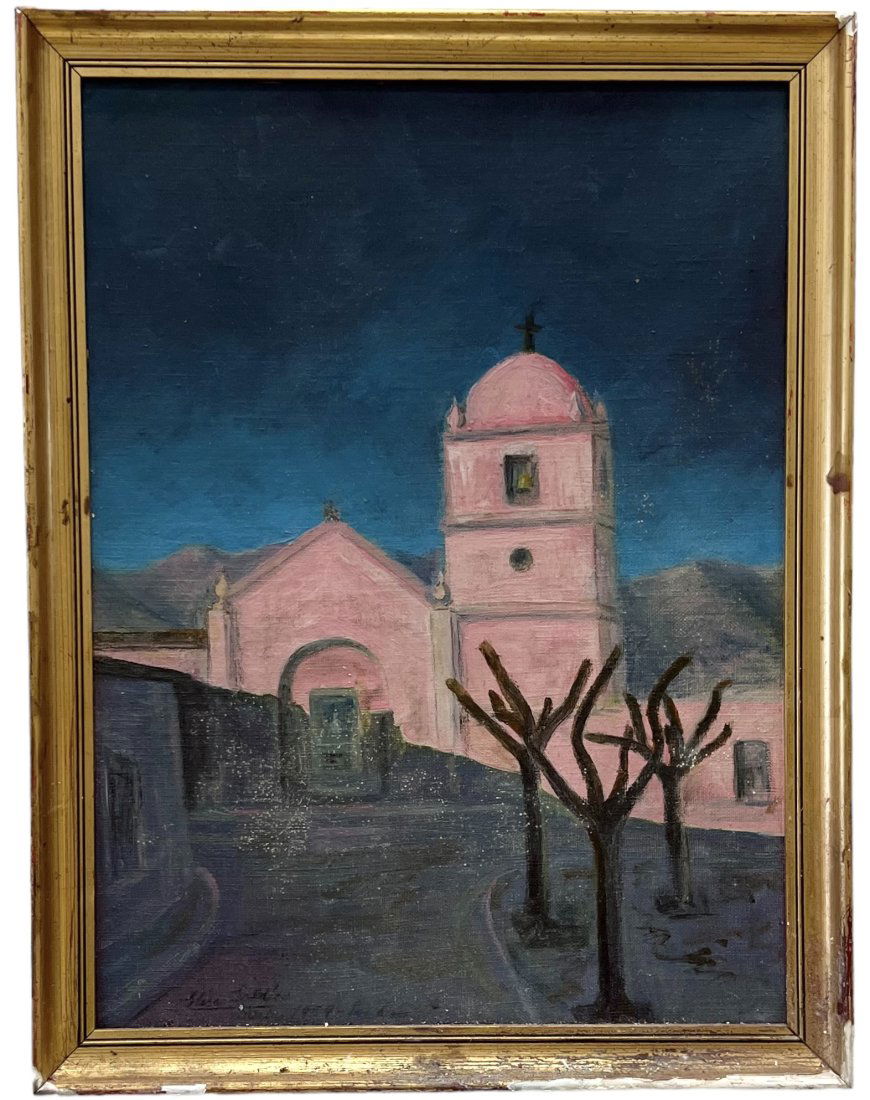 1950s Mexican Village Scene Painting Signed Illegibly (1 of 3)