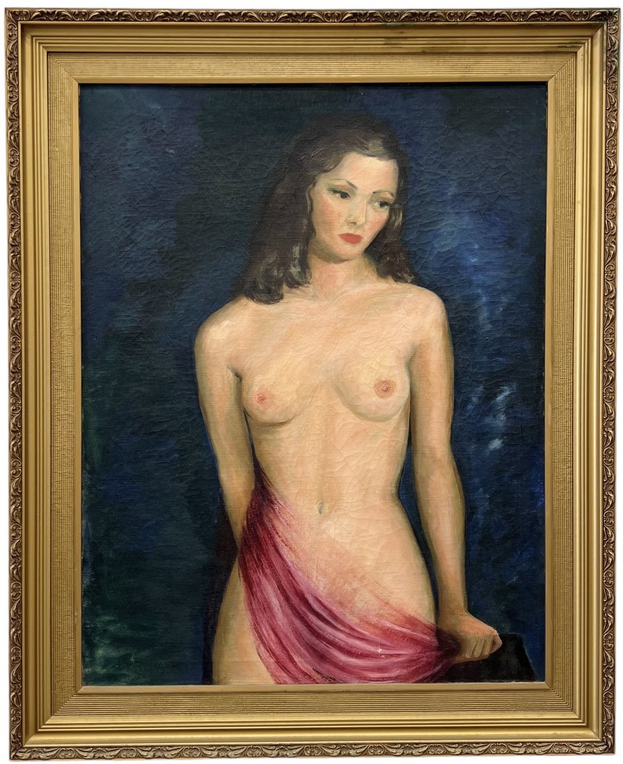 GAIL CANNON (20th c, American) 1940's Nude Portrait Of A Woman: Oil on canvas 36 x 28 in, 43.5 x 35.5 in