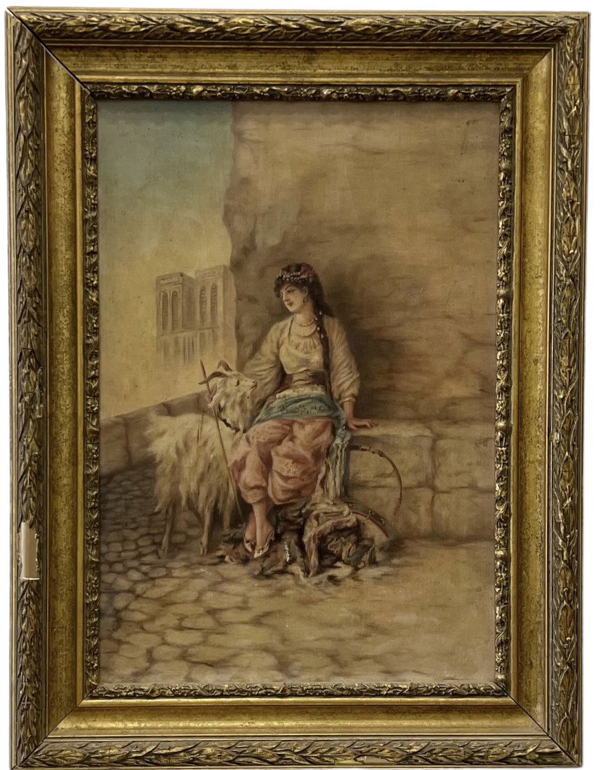 19th Century Orientalist Genre Street Scene Woman With Goat, Unsigned (1 of 2)