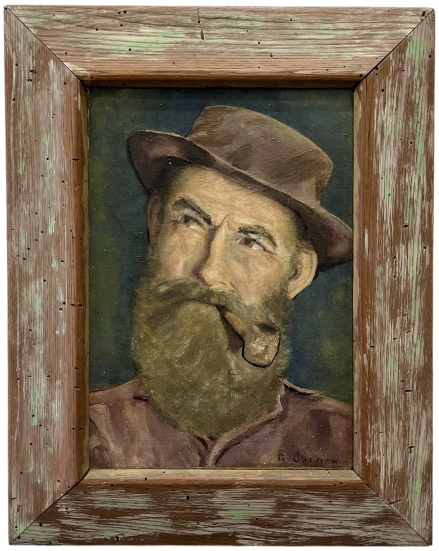 GAIL CANNON (20th c, American) Portrait Of A Man Smoking A Pipe: Oil on board 20 x 16 in (framed)