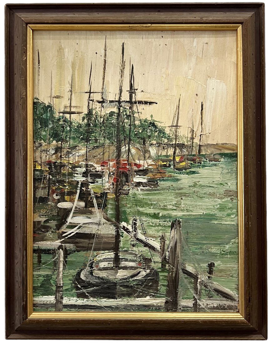 CAROL MARTIN (20th c, American) Impressionist Harbor Scene, Kettering, Ohio Artist (1 of 3)