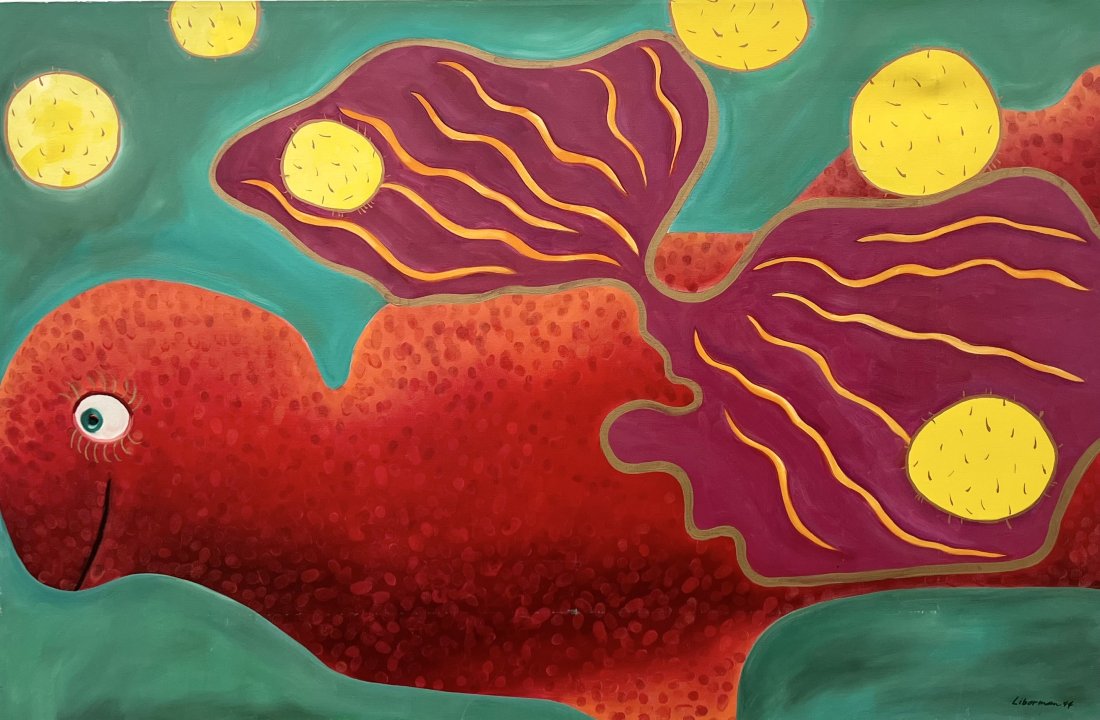 IVAN LIBERMAN (20th c, American) Large Fish Abstract: Oil on canvas 46 x 30 in