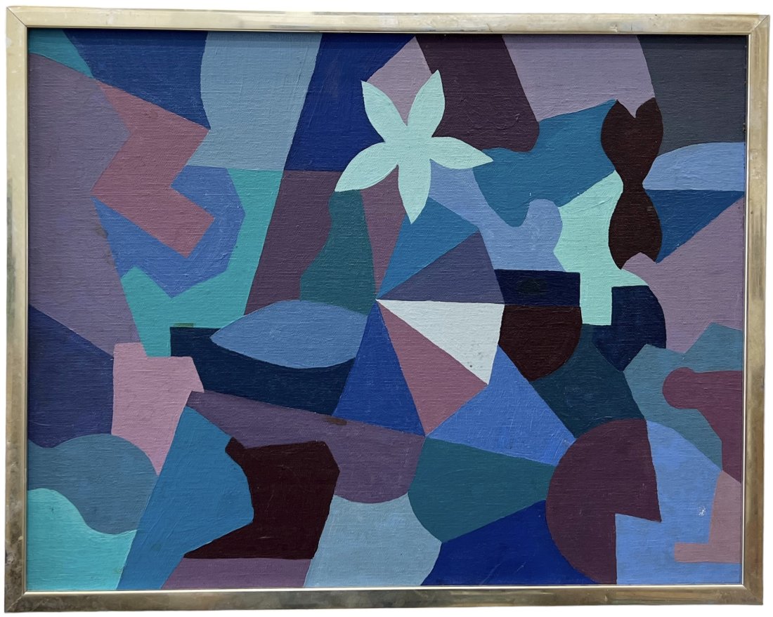 Mid-Century Modern Hard Edge Abstract Still Life, Signed Verso (1 of 3)