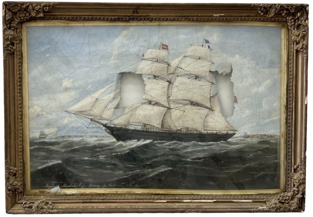 Antique English School Nautical Clipper Ship Painting, Signed, Needs Restoration (1 of 13)