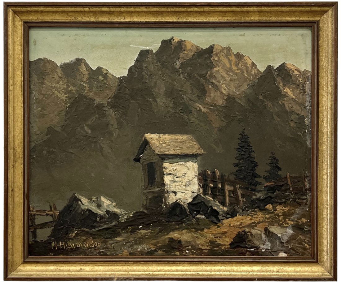 Antique German School Impressionist Mountain Landscape Of The Alps, Signed (1 of 3)