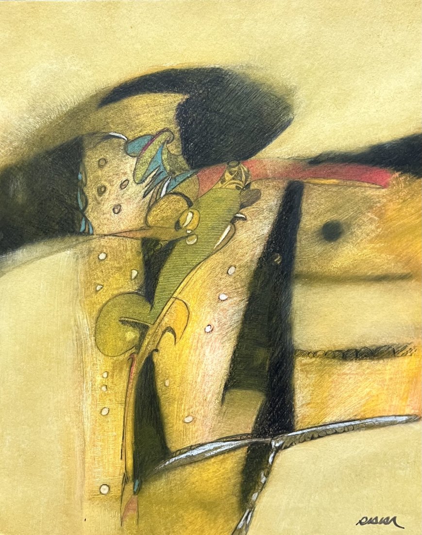 RAFAEL VALDEZ (20th c, Ecuador) Abstract: Mixed media on paper 24 x 19 in
