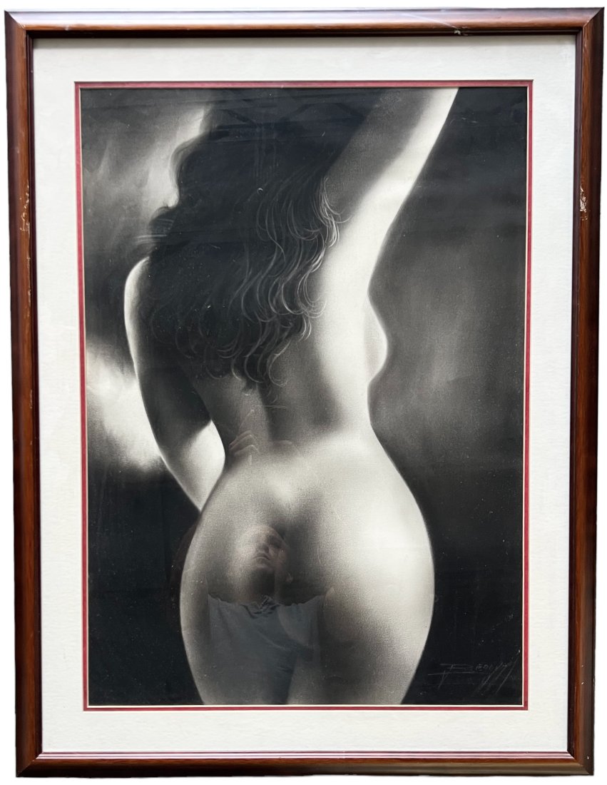 Contemporary Nude Pastel Drawing Of A Woman , Signed: Size 33 x 26 in (framed)