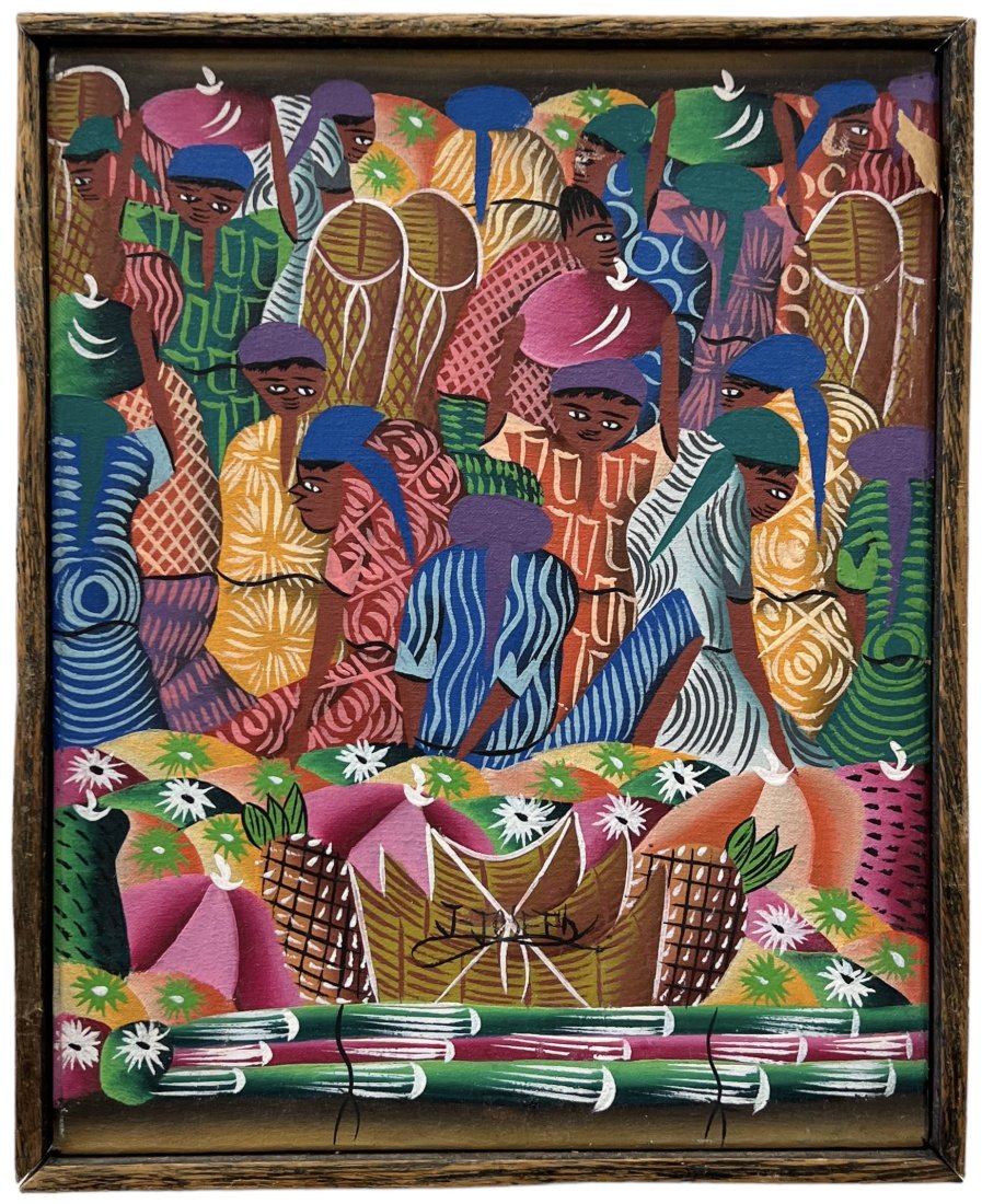 Vintage Haitian Naive Folk Art Painting, Signed J. Joseph: Oil on canvas 10 x 8 in