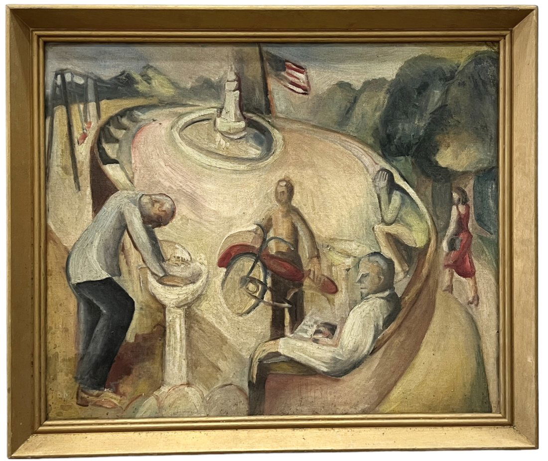 American WPA Era Modernist Park Scene, Unsigned (1 of 3)