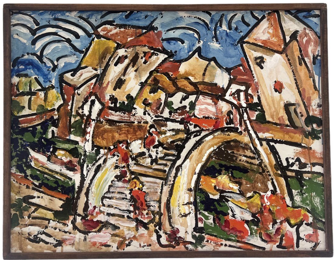 Mid-Century French School Modernist Village Scene (1 of 4)