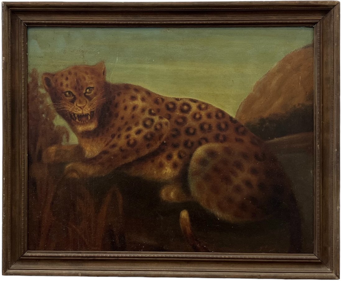 Antique Painting Of Leopard In Landscape, Signed (1 of 3)