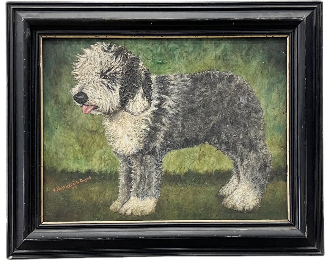 Vintage Painting Of An English Sheep Dog, Signed: Oil on canvas 16 x 12 in, 20 x 16 in (framed)