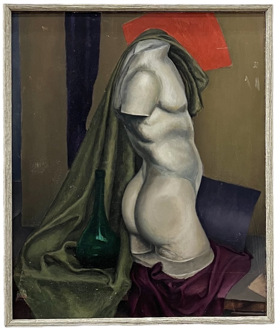 Early 20th Century American Still Life Male Nude Torso Painting: Oil on board 25 x 21 in (framed)
