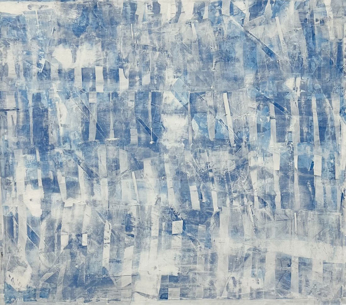Monumental Blue & White Contemporary Abstract Painting, Signed (1 of 4)