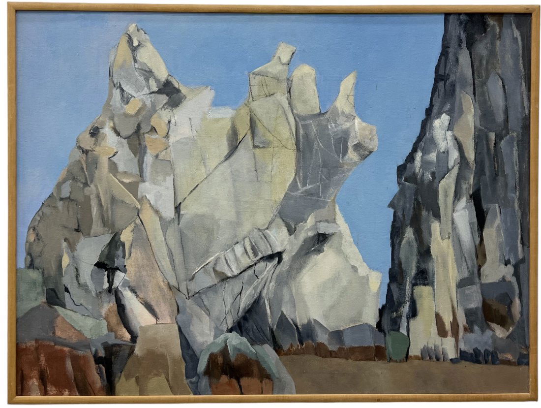 Large American Modernist Rocky Landscape Painting, Unsigned (1 of 2)