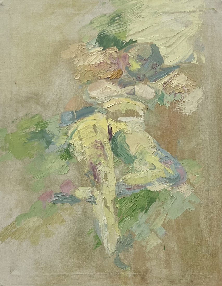 Vintage American School Figural Abstract Painting, Kent Ohio Exhibition Label (1 of 3)