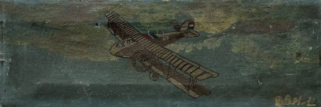 Small Antique French Airplane Painting, Monogrammed (1 of 4)