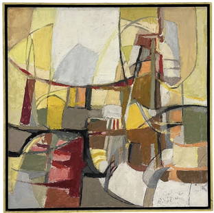 HANS MOLLER (1905-2000, Germany) Abstract: Oil on board 24 x 24 in, 25 x 25 in