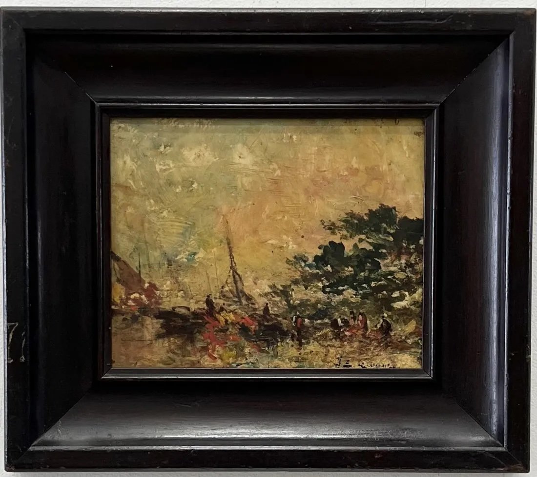 JEAN ETIENNE KARNEC (1865-1934, Austria) Figures In Landscape: Oil on wood 10 x 8 in, 15.5 x 13.5 in (framed)