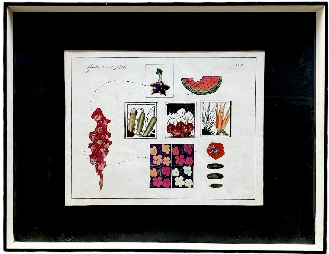 Vintage Mixed Media Collage Fruit Flowers Andy Warhol, Signed (1 of 3)