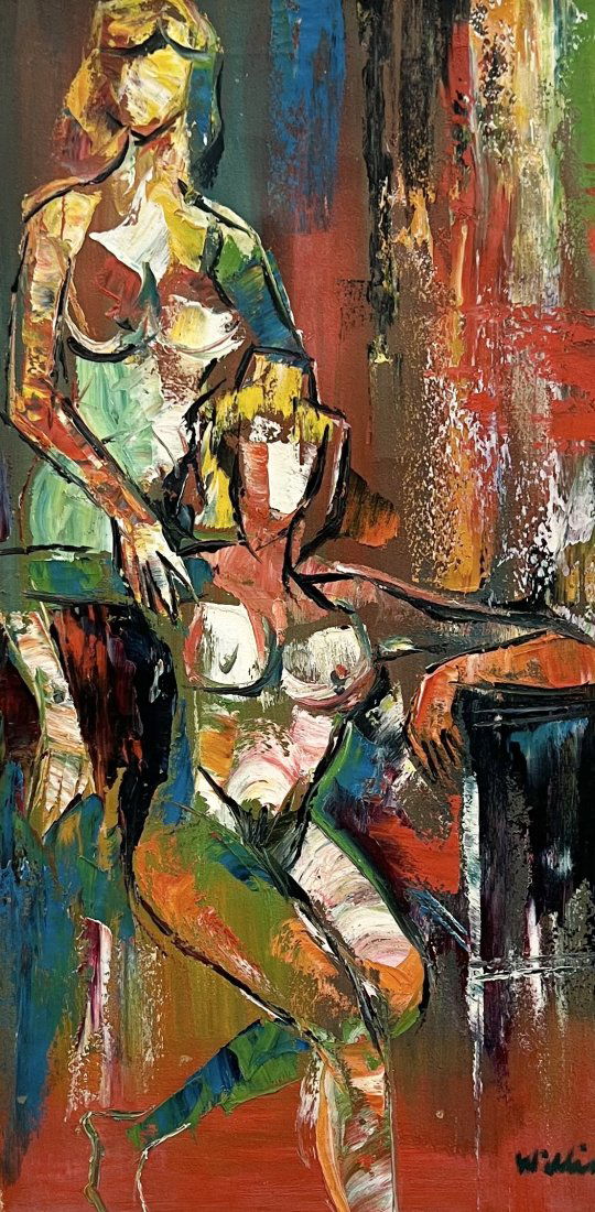 Mid-Century Modern Abstract With Nudes, Signed (1 of 3)