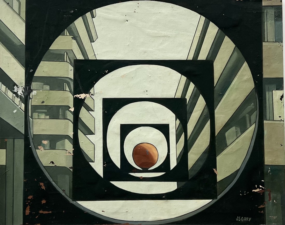 Mid-Century Modern American Abstract Painting, Signed Needs Restoration: Oil on canvas 30 x 25 in. Sold as is