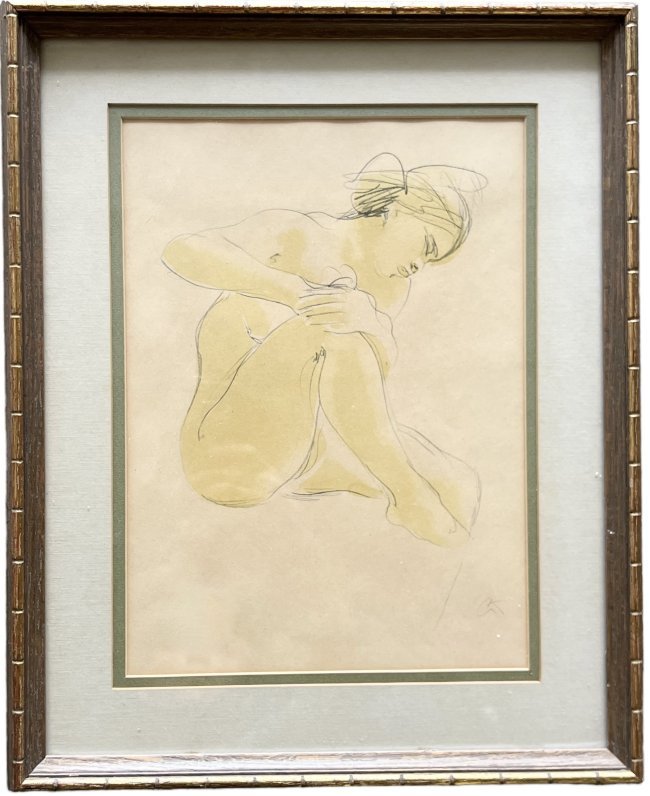 Georg Kolbe, Mixed Media Nude: Mixed media on paper 18.5 x 15 in