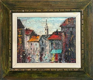 Mid-Century French School Orientalist Middle Eastern Village Scene, Signed
