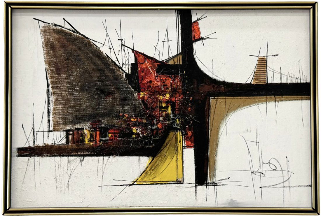 Nicely Framed Mid-Century Modern Abstract Painting , Heavy Impasto, Texture Signed (1 of 3)