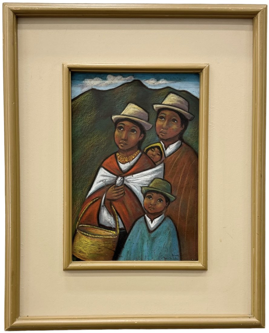 ARTURO NIETO (20th c, Ecuador) Family In Mountains: Pastel 14 x 9 in, 23 x 18.5 in (framed)