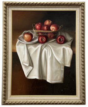 Vintage Latin American School Still Life Of Apples, Signed