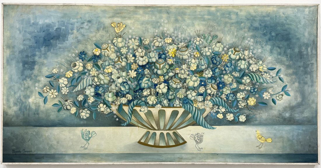 ALEJANDRO CAMARENA (1942-2011, Mexico) Flowers & Birds Still Life 1971, Large (1 of 4)