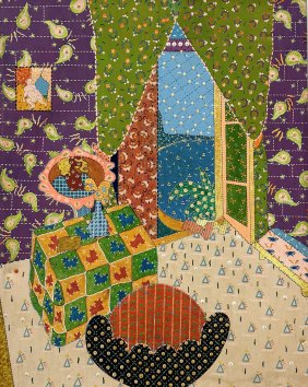 Monumental Mid-Century Modern Interior Seaside Window Surrealist Painting, Signed