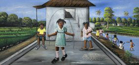 LEOPOLD LINDOR (20th c, Haiti) Children Playing