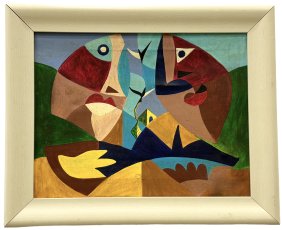 Mid-Century Modern Abstract Painting, Unsigned