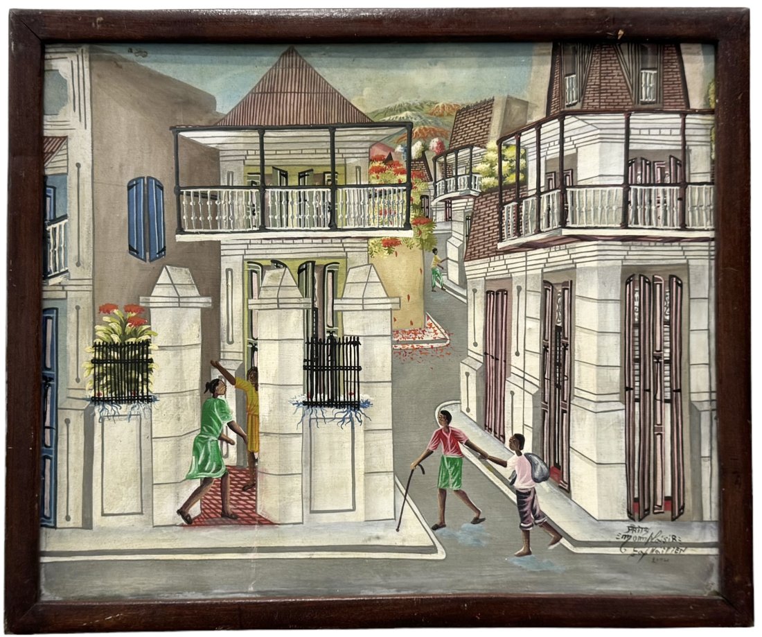 FRITZ MONPLAISER (20th c, Haiti) Cap-Haitien City Scene Nicely Framed: Oil in canvas 24 x 20 in