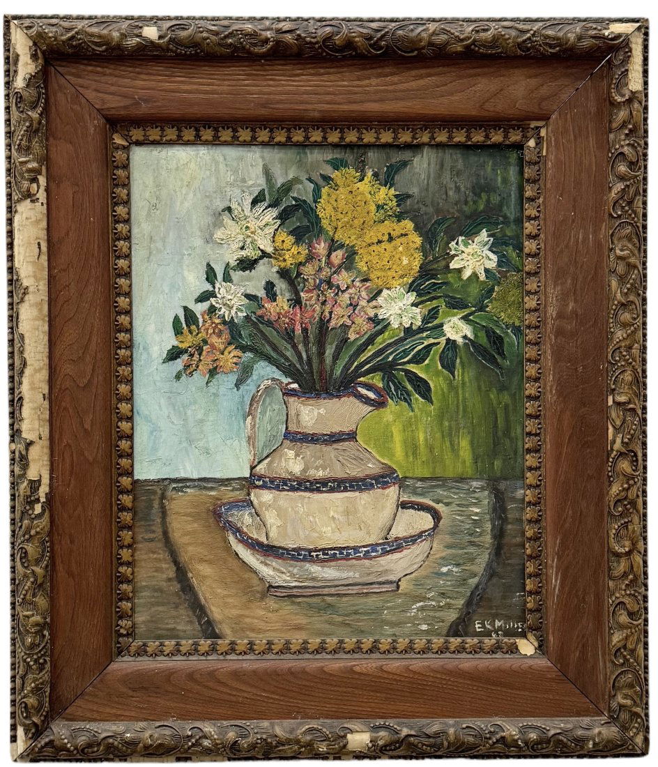 Mid-Century American School Modernist Still Life Of Flowers, Signed (1 of 4)