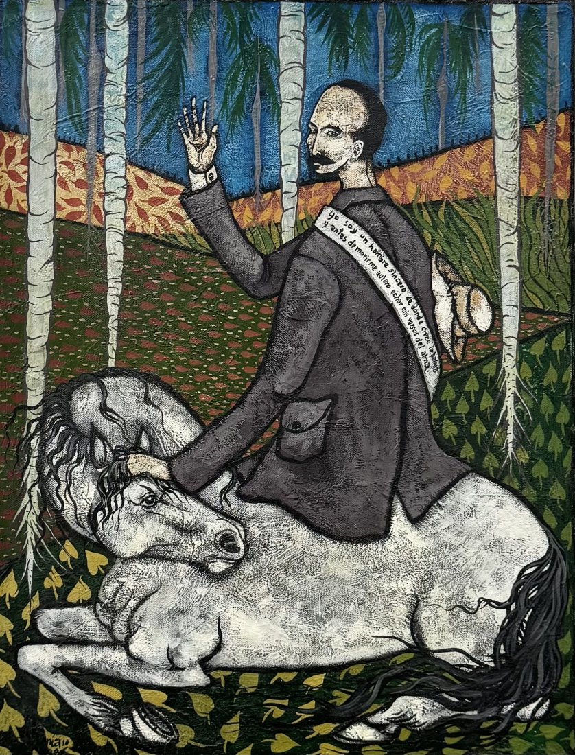 Contemporary Cuban Painting Of Jose Marti, Signed: Acrylic on canvas 21 x 16 in